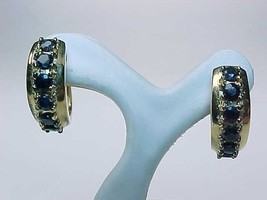 SAPPHIRE HOOP EARRINGS in Yellow Gold over Sterling Silver - FREE SHIPPING - £59.76 GBP