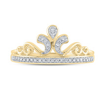10kt Yellow Gold Womens Round Diamond Crown Tiara Band Ring 1/10 Cttw - £191.36 GBP