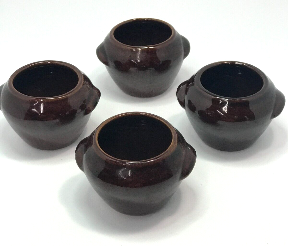 Primary image for 2 USA Brown Glaze Mini Individual Crock Bean Pots Pottery Bakeware Serving EUC