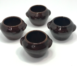 2 USA Brown Glaze Mini Individual Crock Bean Pots Pottery Bakeware Servi... - $11.87