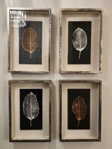 Set of 4 Leaf Shadow Boxes Uttermost 8x12 Metal Gilded Leaves Hanging Wa... - £234.23 GBP