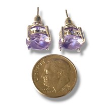 Violet Purple Faceted Faux Gemstone Elegant Silver Tone Petite Stud Earrings - £24.39 GBP