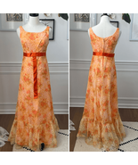 Vintage 60s 70s Orange Yellow Garden Party Chiffon Floral Gown Long Dres... - $84.90 CAD