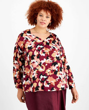 Bar III Womens Plus Size Floral-Print Top, Size 1X - $25.00