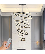 8-Rings Modern LED Chandelier Black Dimmable Pendant Light for Foyer Liv... - $344.99