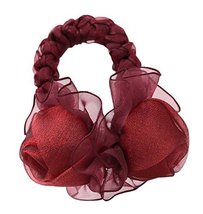 Elegant Rose Hair Rope Ponytail Holders Hair Headwear, Red wine
