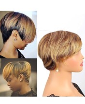 SHAROPUL Cheap Short Human Hair Wig For Women Blonde Highlight Remy Natu... - $20.78