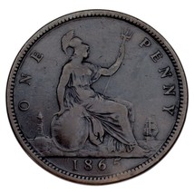 1865 Great Britain Penny VF Condition KM #794.2 Rim Bump on Rx - £32.71 GBP