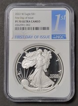 2022 W America Silver Eagle S$1 First Day of Issue PF 70 Ultra Cameo 1st... - $247.50