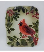 Unique Hand Painted 9x7&quot; Christmas Cardinal Stained Glass Hanging Window... - £19.77 GBP
