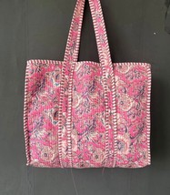 100% Pure Cotton Hand Block Pink Floral Print Handmade Kantha Tote Shopping Bag - £39.15 GBP