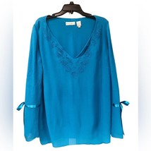 Dana Buchman turquoise 100% silk tunic blouse with sequins women’s size 12 - £40.35 GBP