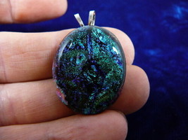 (#DL-811) Dichroic Fused Glass Pendant Jewelry Blue Green Black - £27.87 GBP