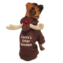 Santa&#39;s Other Reindeer Holiday Dog Sweater Warm Brown Antler Hoodie Choo... - £17.29 GBP+