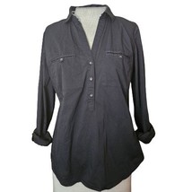 Black Roll Tab Sleeve Collared Blouse Size Small - $24.75