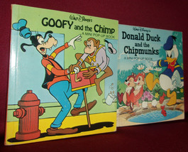 Walt Disney 2 Mini Pop-Up Books 1979-80 Goofy &amp; Chimp Donald Duck &amp; Chipmunks Hc - £17.92 GBP