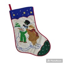 Vintage House Hatten Christmas Stocking Embroidered Applique Boy with Snowman - £25.69 GBP
