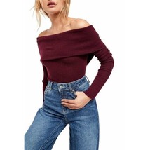 NEW Free People Snow Bunny Off The Shoulder Wine Knit Top Sweater Size L - £31.04 GBP