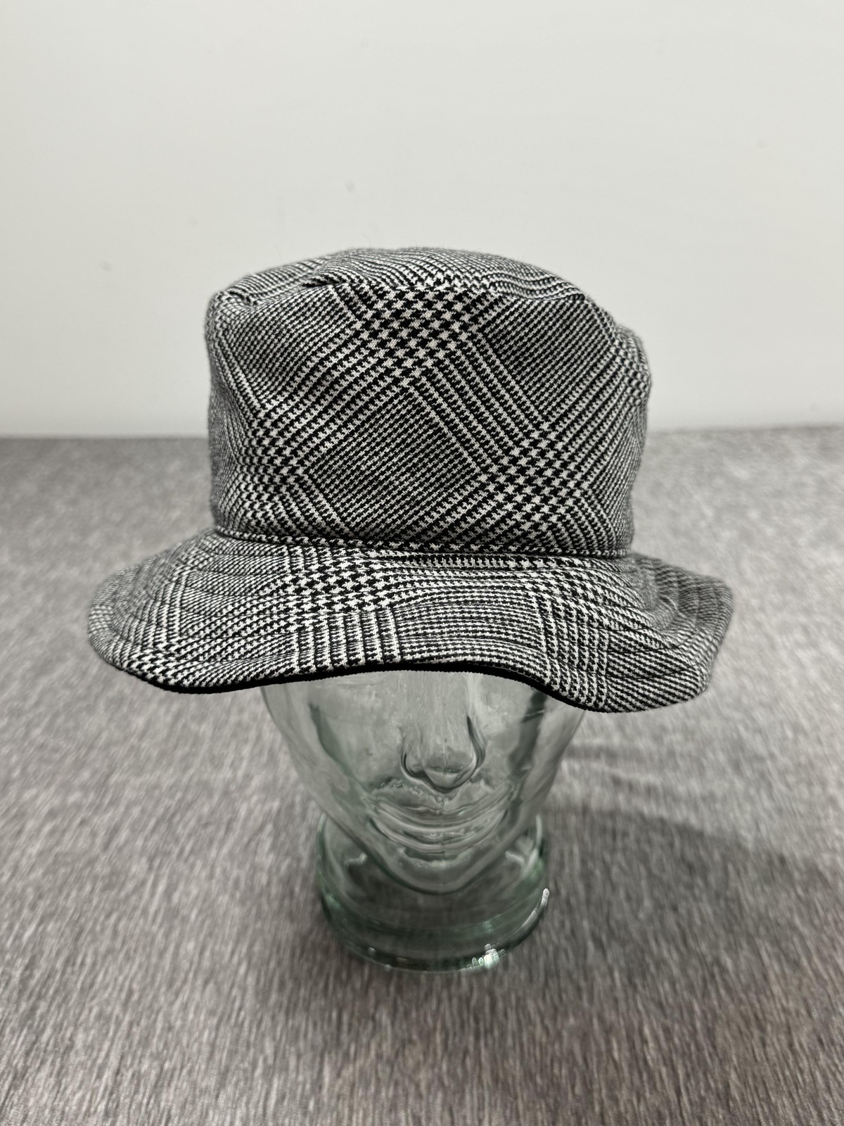 Nordstrom Hat Bucket Fitted Mens One Size Black White Glen Plaid Made in Italy Item image 2