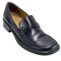 Naturalizer Womens Black Leather Loafers With Low Block Heel Slip-On Com... - £33.84 GBP