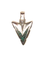 Sterling 925 Arrowhead Pendant Mosaic Turquoise Coral SOUTHWESTERN Unise... - $563.37 MXN