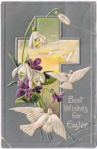 Holiday Postcard Embossed Easter Lilies Violets Doves Davidson Bros - $2.06