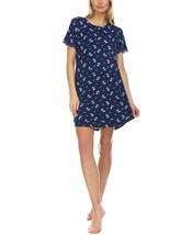 Flora by Flora Nikrooz Womens Lace-Trim Ribbed Sleep Shirt Nightgown Navy L - £38.60 GBP