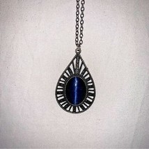 Blue Pendant Necklace Goth Sandstone Teardrop Fashion Costume Statement Jewelry - £23.25 GBP