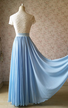 Blue Silky Chiffon Maxi Skirt Outfit Bridesmaid Custom Plus Size Chiffon Skirts image 2