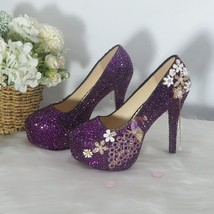 Purple crystal Bridal Women wedding shoes Bride high heels Platform shoes woman  - $139.88