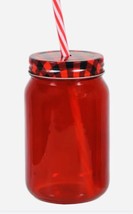 Christmas/Valentines Red Mason Cup W/Lid/Straw 14oz/5Inches Tall-Glass - $17.70