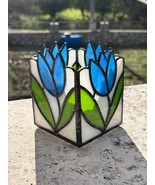 Floral tea light candleholder, Stained glass candleholder, Tulip ornament, - £108.60 GBP