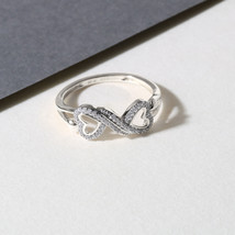10K White Gold 0.12Ct TW Diamond Double Heart Fashion Ring - £199.79 GBP