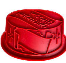 Tupperware Cookie Cutter VINTAGE Birthday Cake Red Plastic 3.25&quot; - £7.76 GBP