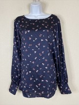 Chaps Womens Size L Blue Floral Satin Blouse Long Sleeve - $6.75