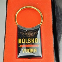 Bolshoi Russian Vodka Gold Tone Keychain Key Ring in Box Vintage Barware - $10.95