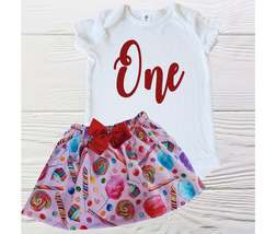 Candyland birthday outfit | Girls onesies outfit | Candy pink skirt outfit set - £18.34 GBP