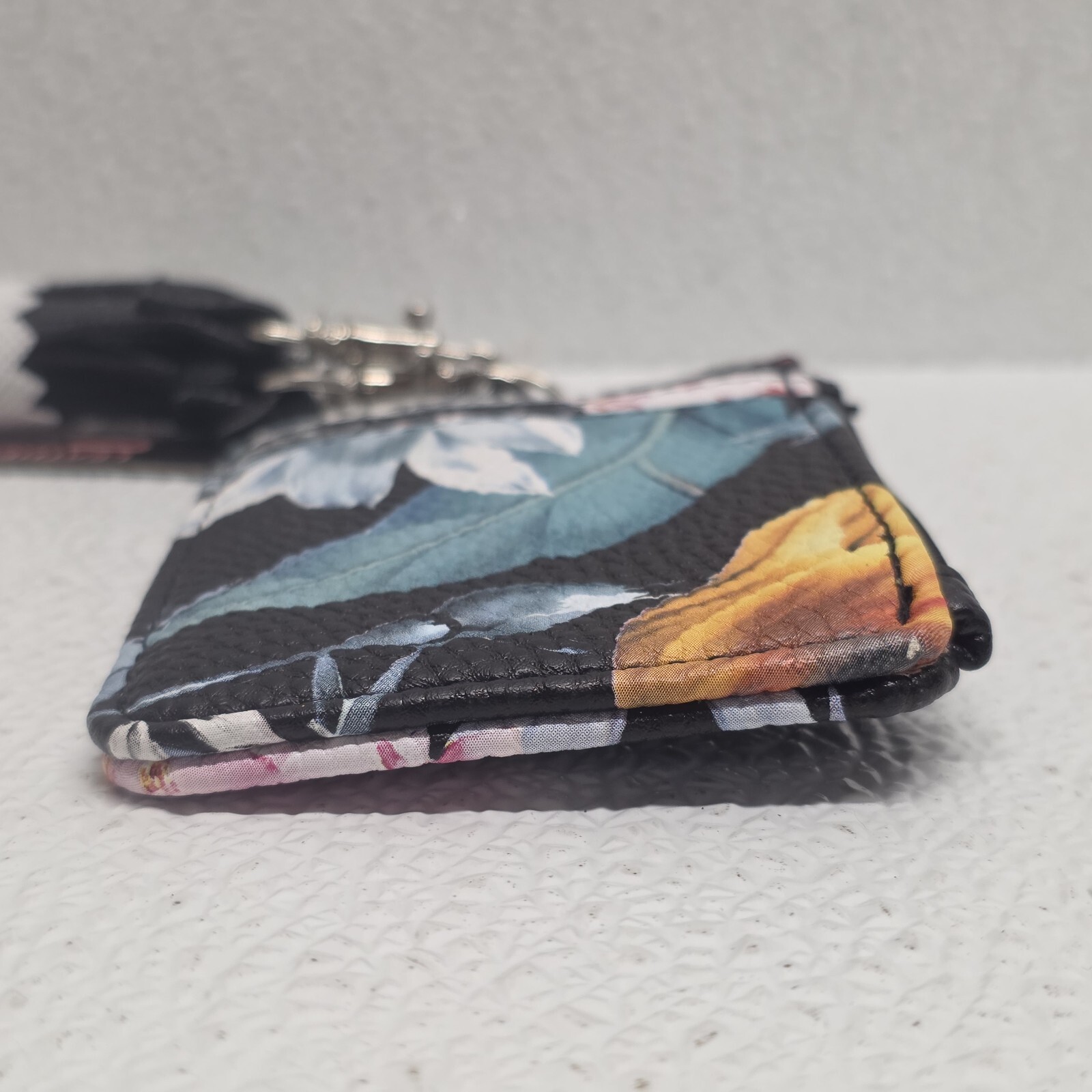 Stone Mountain Black Floral Leather Blend Zip Money & ID Card Holder Lanyard NWT Item image 4