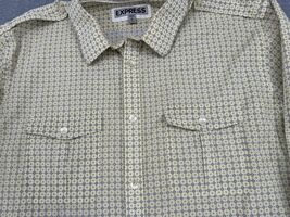 Men’s Express Yellow Button Up Shirt Patterned Long Sleeve Size L - $14.84