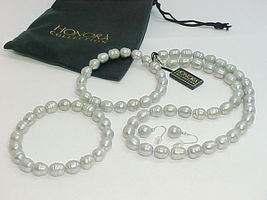 Honora 4 Pc Set Silver Ringed Freshwater Pearl Necklace Bracelets Earrings - Nwt - £179.85 GBP