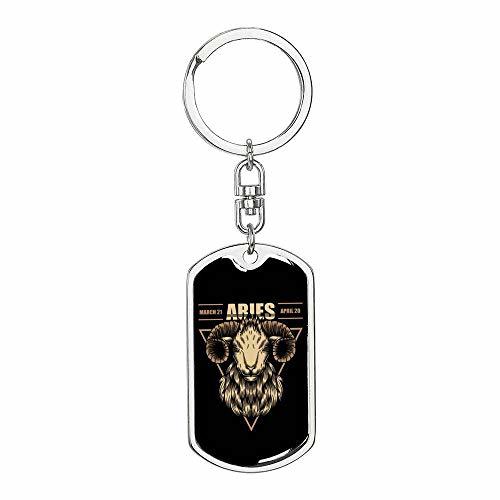 Aries Dog Tag Pendant Keychain Engraved 18k Gold
