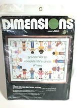 Dimensions Grandchildren Birthday Record Stamped Cross Stitch Kit 3023 Open Vtg - £20.20 GBP