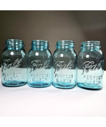 4 Antique 1922-33 Ball PERFECT MASON Quart Jar Regular Mouth Blue Glass ... - $99.99