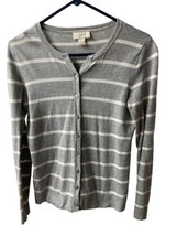 Loft Cardigan Sweater Womens Size Small Gray White Striped Soft Knit - £10.76 GBP