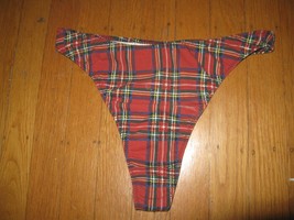 Kathy Arthun red tarten plaid Designer thong panty L archive - £14.80 GBP