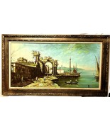 Large Original Oil Painting Mediterranean Ruins Coastal Scene Signed Nin... - $1,771.18 CAD