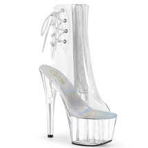 PLEASER Sexy 7&quot; Open Heel &amp; Toe Clear Platform Lace Up Back Dancer Ankle Boots - £63.90 GBP