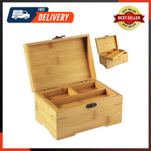 Large Wooden Box With Hinged Lid Bamboo Wood Multi-purpose Storage Box - £18.08 GBP
