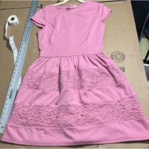 LC Lauren Conrad Pink Lace Fit &amp; Flare Dress, Sz 12, Pleated Crew Neck, Pullover - $19.79