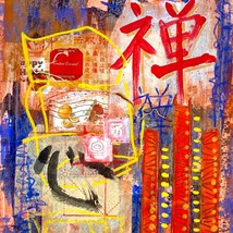 The Zen of Tea  Original Abstract Wall Art Collage Painting 11x14in Matted - £103.43 GBP